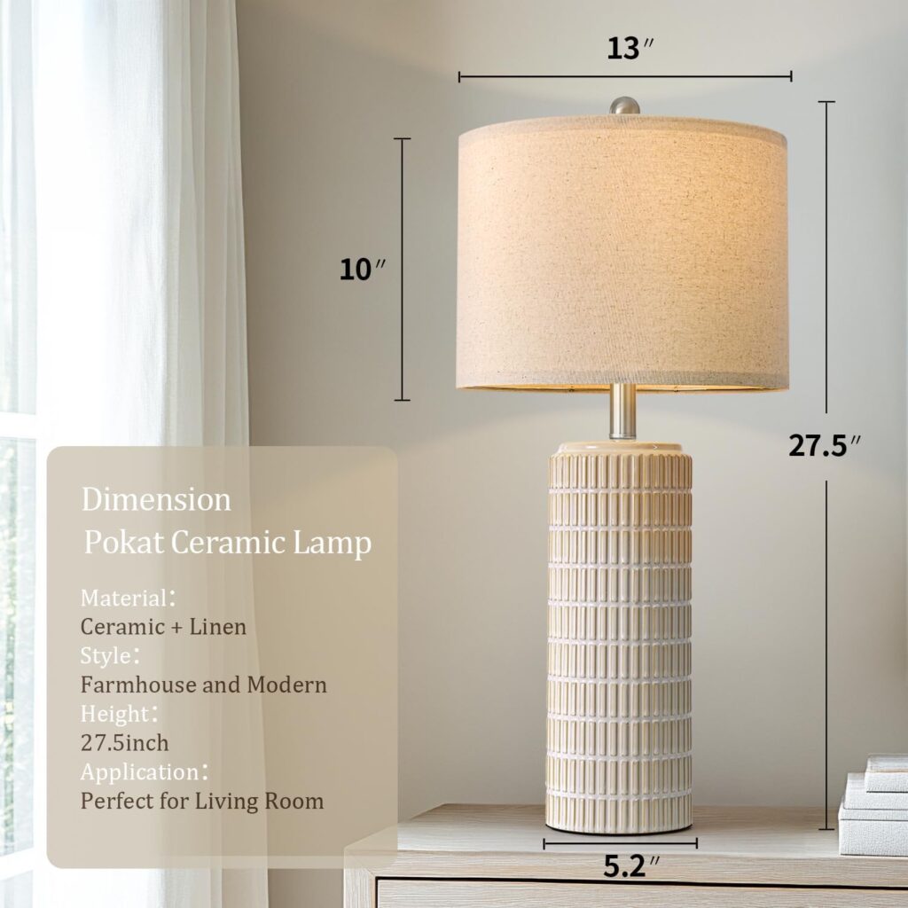 PoKat 23 Modern Ceramic Table Lamp Set of 2 for Living Room White Desk Lamps for Bedroom Farmhouse Bedside Nightstand Bedside Lamp End Table Lamps Beige