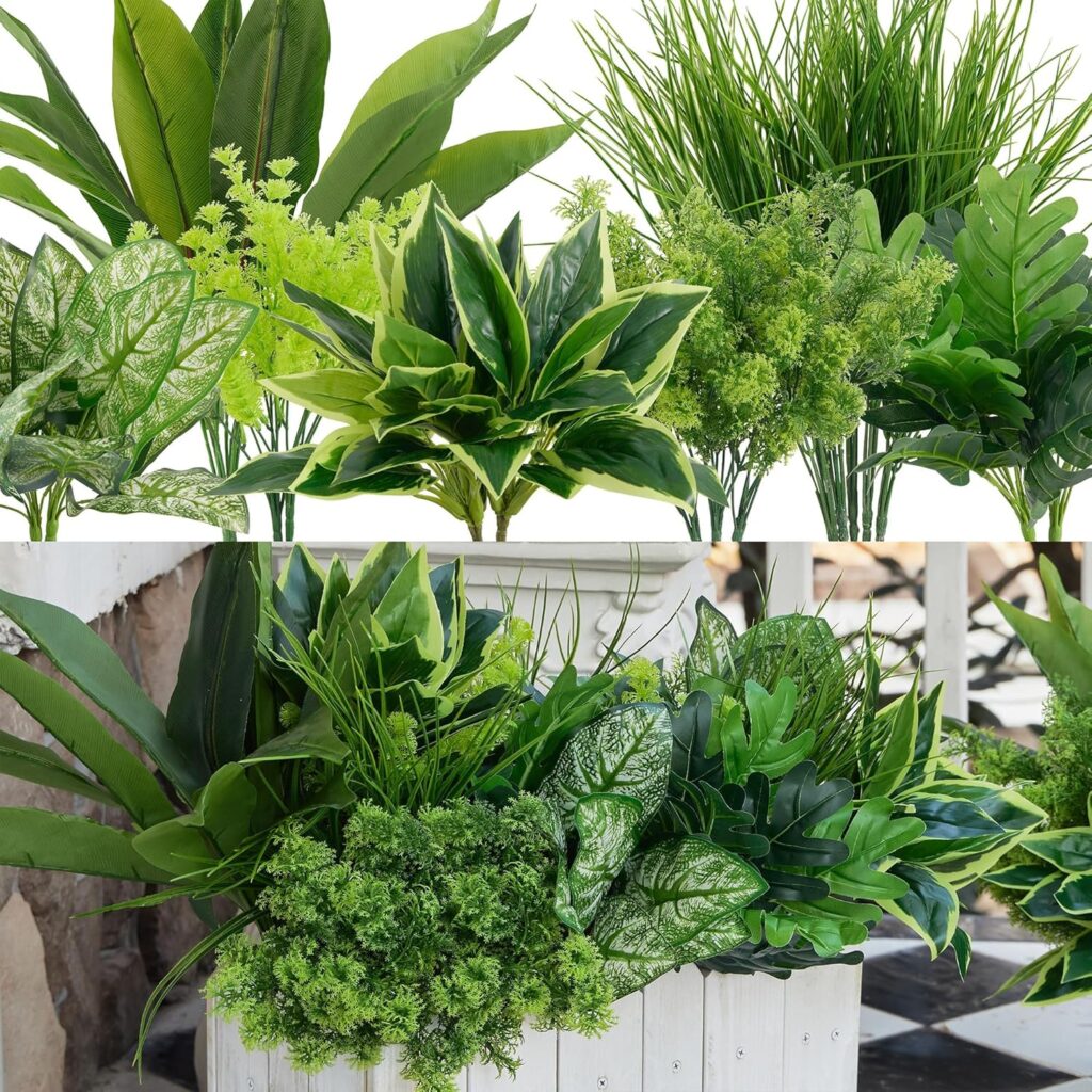 18Pcs Outdoor Artificial Boxwood UV Resistant Fake Stems Plants, Faux Plastic Greenery for Indoor Outside Hanging Plants Garden Porch Window Box Home Wedding Farmhouse Décor