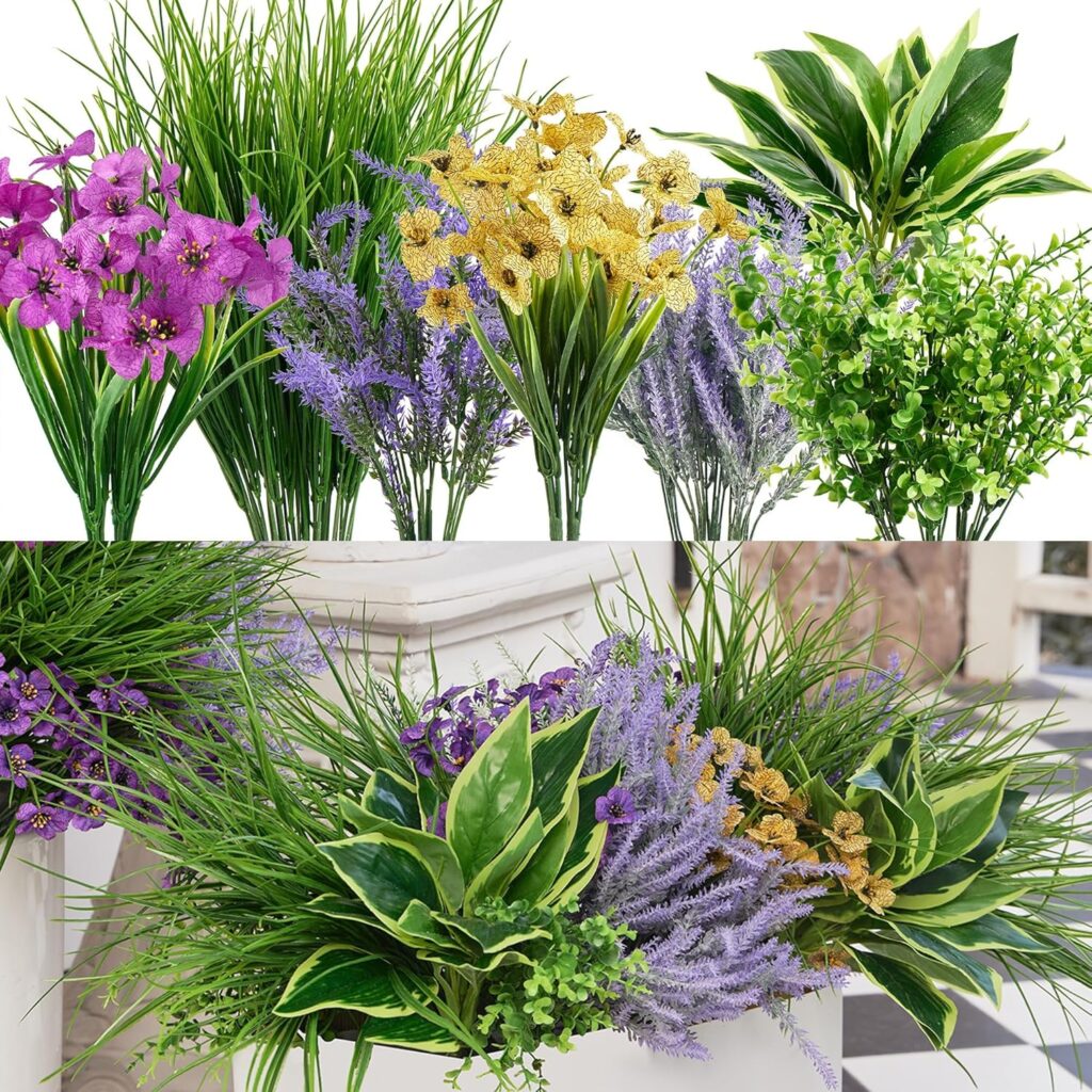 18Pcs Outdoor Artificial Boxwood UV Resistant Fake Stems Plants, Faux Plastic Greenery for Indoor Outside Hanging Plants Garden Porch Window Box Home Wedding Farmhouse Décor