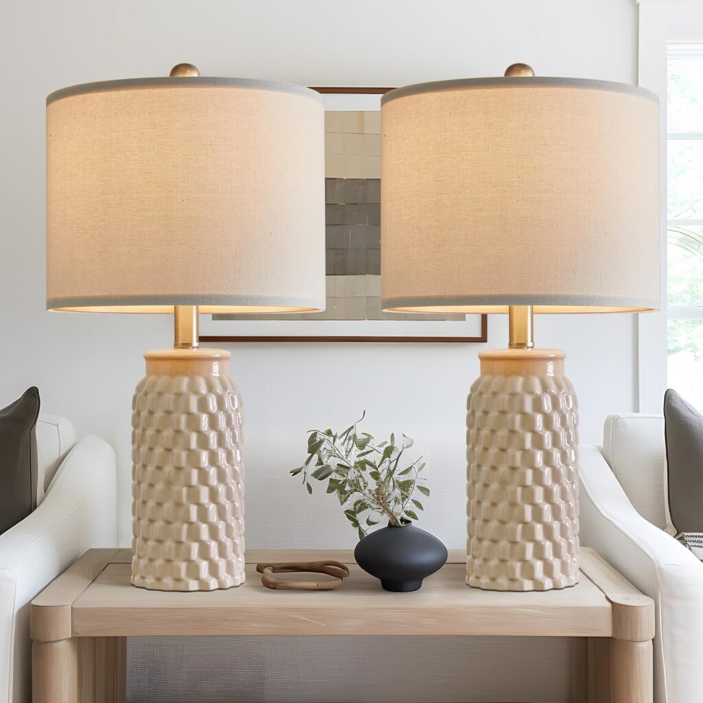 20.5 Modern Ceramic Bedside Lamp Set of 2 for Bedroom Decor Farmhouse Table Lamp for Living Room Office Dorm