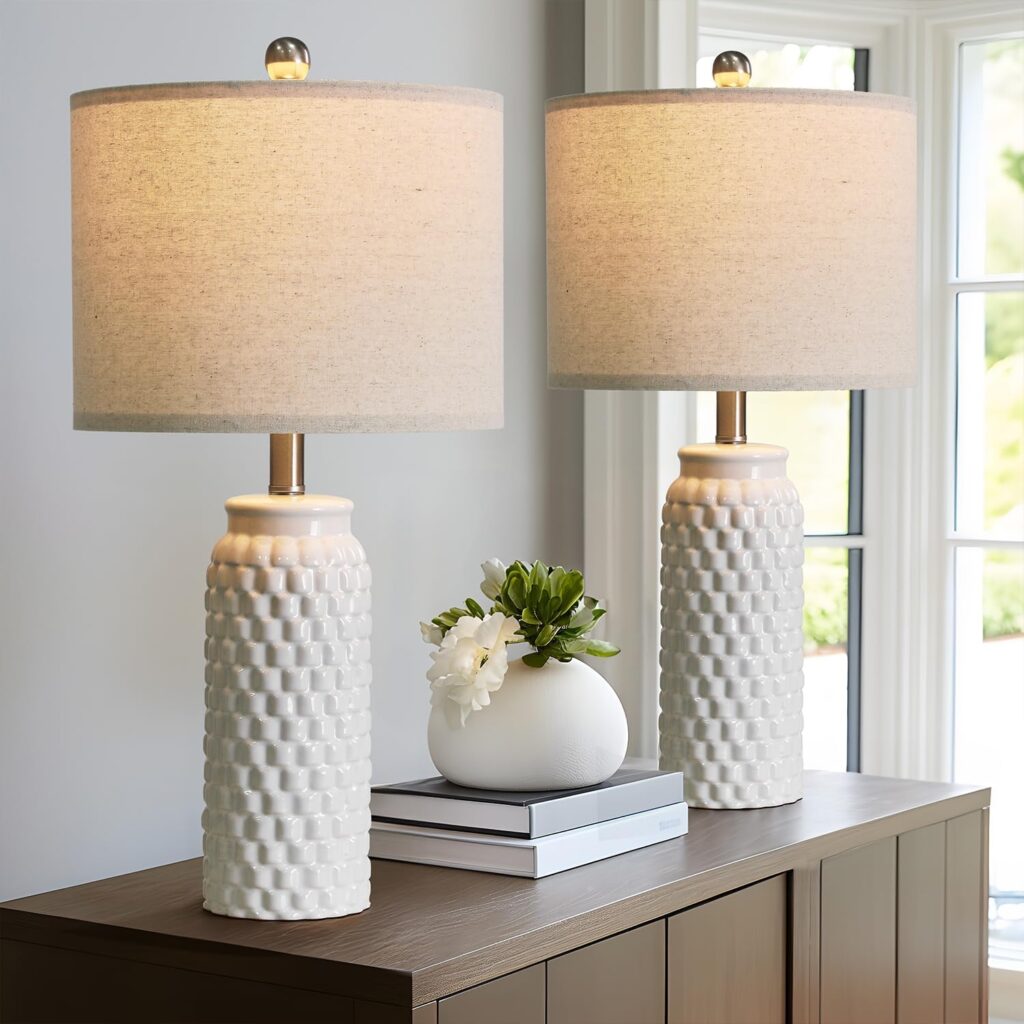 20.5 Modern Ceramic Bedside Lamp Set of 2 for Bedroom Decor Farmhouse Table Lamp for Living Room Office Dorm