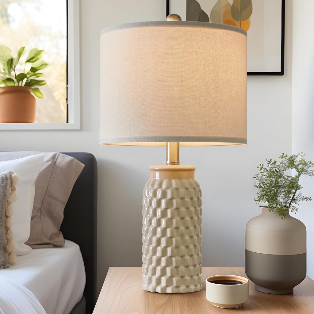 20.5 Modern Ceramic Bedside Lamp Set of 2 for Bedroom Decor Farmhouse Table Lamp for Living Room Office Dorm