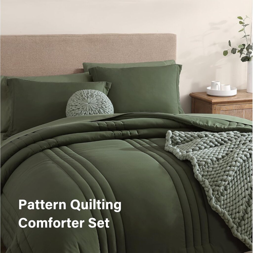 Monbix Queen Comforter Set - 7 Pieces Apricot Beige Bed in a Bag Queen Bedding Sets with Comforters, All Seasons Down Alternative Comforter Bed Set with Sheets,Pillowcases  Shams