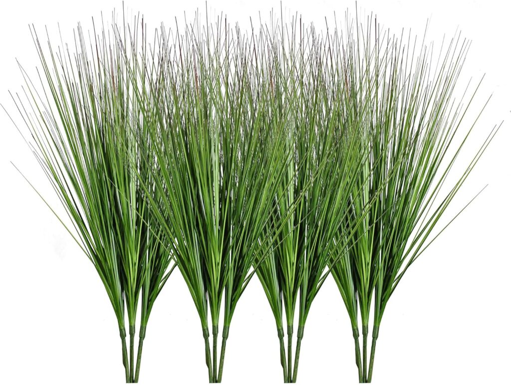 27 Artificial Plants Onion Grass Greenery Faux Fake Shrubs Plant Flowers Wheat Grass for House Home Indoor Outdoor Office Room Gardening Indoor Décor 6 Pack