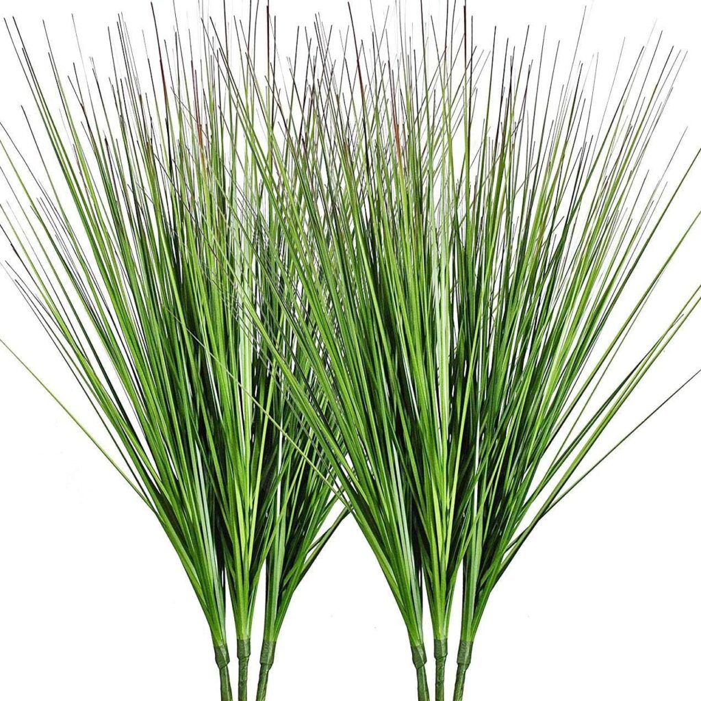27 Artificial Plants Onion Grass Greenery Faux Fake Shrubs Plant Flowers Wheat Grass for House Home Indoor Outdoor Office Room Gardening Indoor Décor 6 Pack