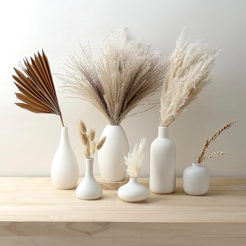 Set of 12 White Ceramic Vase for Pampas Grass Flowers, Japandi Small Vases in Bulk for Wedding Centerpieces, Shelf and Table Decorations, Living Room and Bedroom Decor, DIY Gift