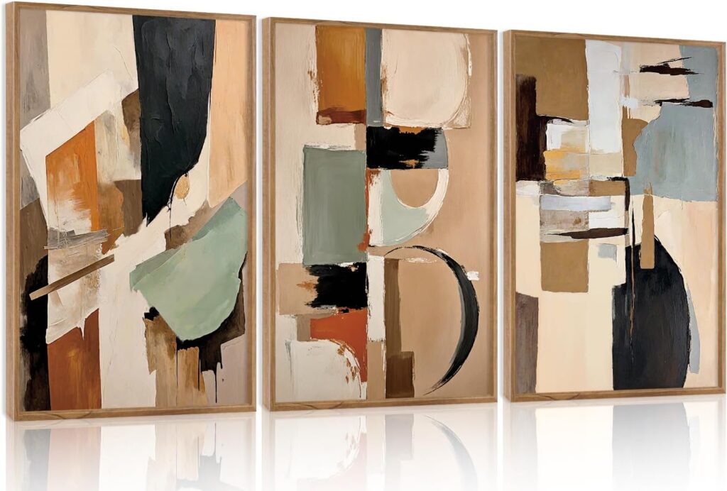 Aurlan Neutral Japandi Wabi Sabi Hand Painted Wall Art(16x24), 3PCS Abstract Modern Minimalist 3D Textured Canvas Artwork, Large Contemporary Terracotta Brush Strokes Decor Prints for Office Bedroom