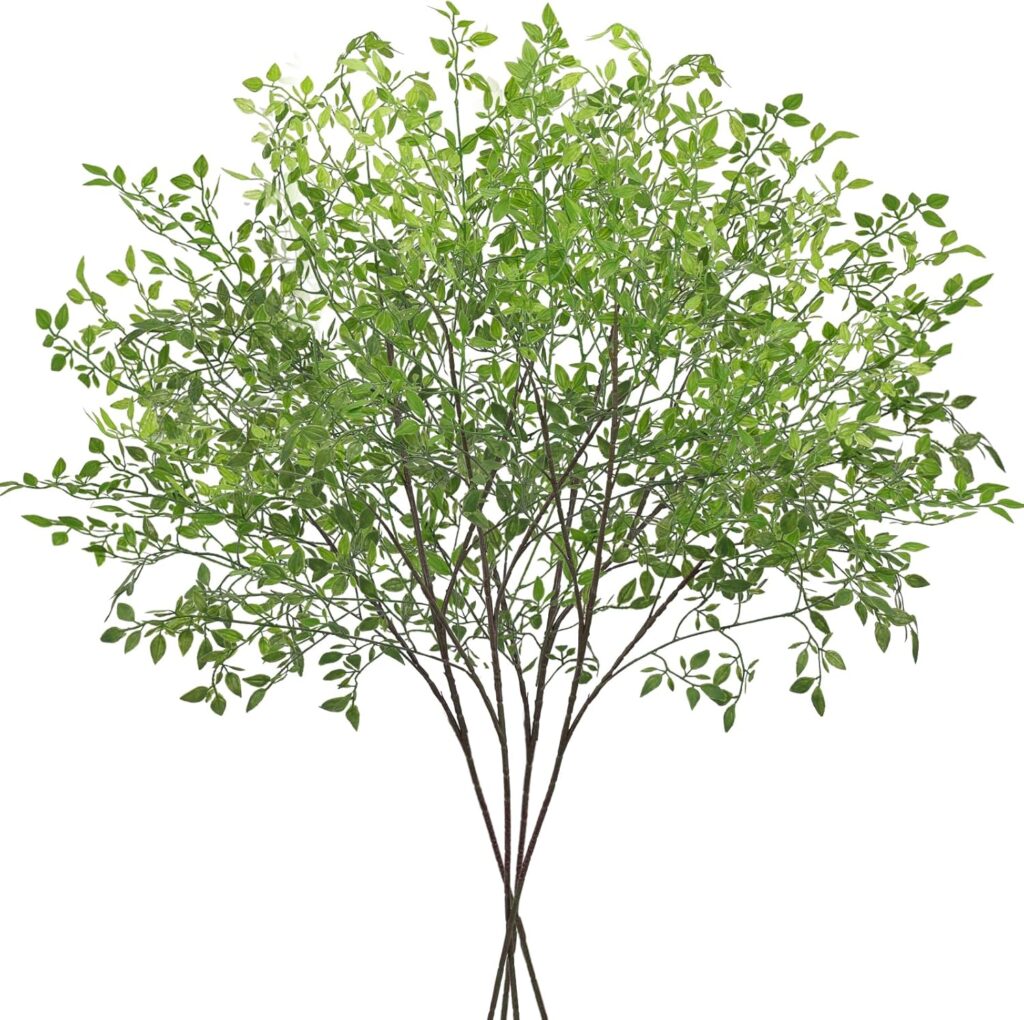 CEWOR 4pcs Artificial Plants Fake Greenery Branches for Vase, 43.3 Inch Green Nandina Long Steams for Tall Vase, Fake Plants Spring Stems for Wedding Garden Office Home Décor