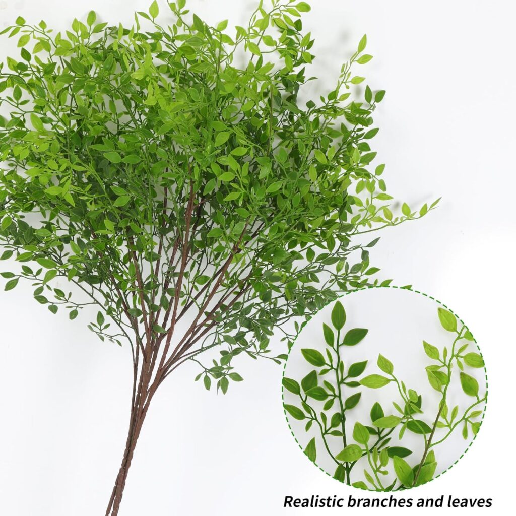 CEWOR 4pcs Artificial Plants Fake Greenery Branches for Vase, 43.3 Inch Green Nandina Long Steams for Tall Vase, Fake Plants Spring Stems for Wedding Garden Office Home Décor