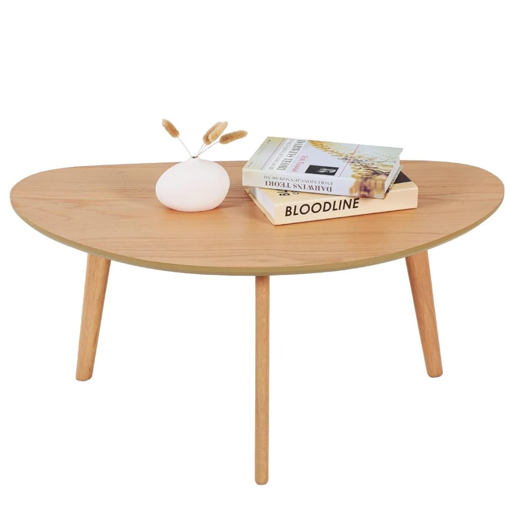FIRMINANA Small Oval Coffee Table Mid Century Modern for Living Room Center Minimalist Display Coffe Table,Nature Wood,18.9 D x 33.47 W 15.75 H