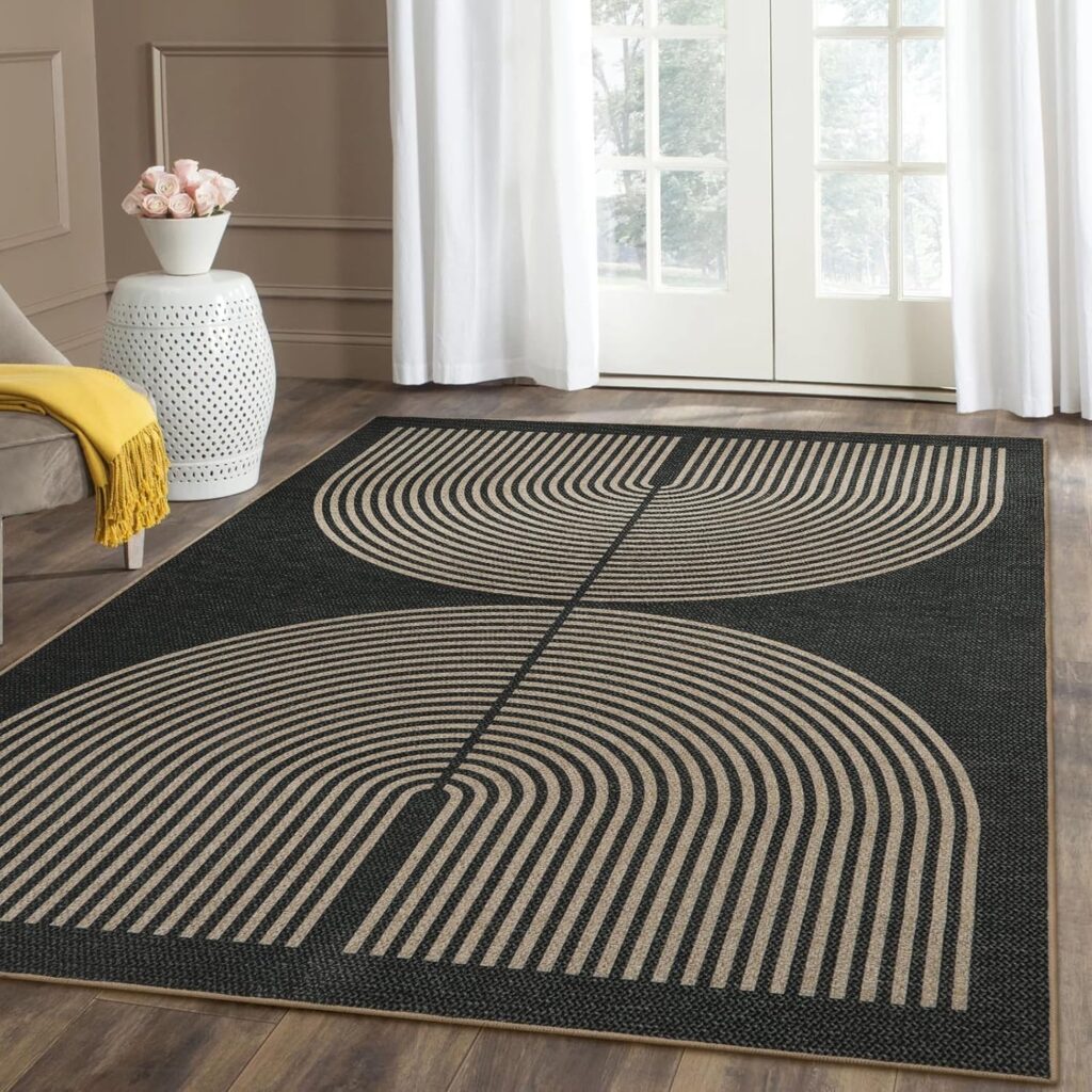 Lahome Modern Rainbow Easy Jute Carpet, Washable 5x7 Area Rugs for Living Room Patio Black Farmhouse Indoor Outdoor Rugs, Contemporary Natural Non Slip Floor Carpet for Office RV Backyard