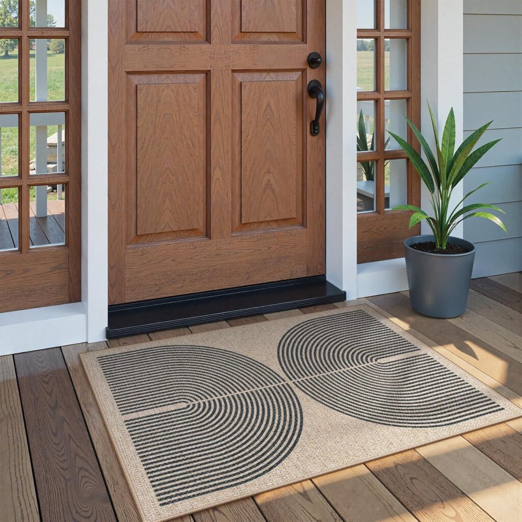 Lahome Modern Rainbow Easy Jute Carpet, Washable 5x7 Area Rugs for Living Room Patio Black Farmhouse Indoor Outdoor Rugs, Contemporary Natural Non Slip Floor Carpet for Office RV Backyard
