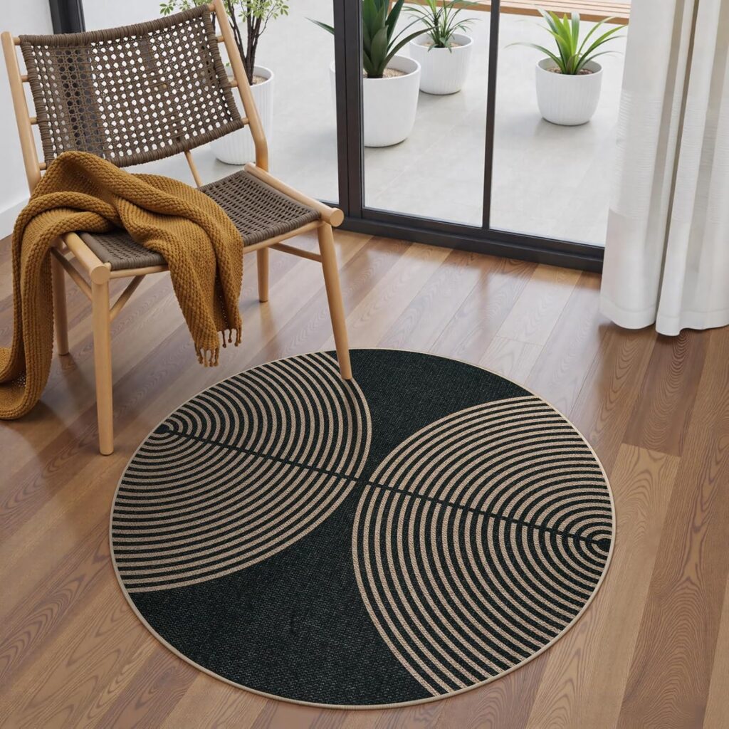 Lahome Modern Rainbow Easy Jute Carpet, Washable 5x7 Area Rugs for Living Room Patio Black Farmhouse Indoor Outdoor Rugs, Contemporary Natural Non Slip Floor Carpet for Office RV Backyard