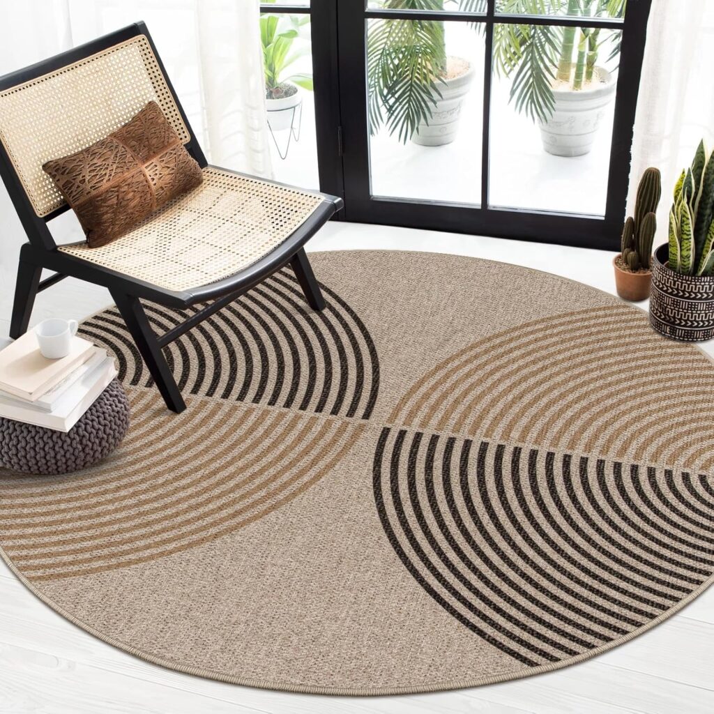 Lahome Modern Rainbow Easy Jute Carpet, Washable 5x7 Area Rugs for Living Room Patio Black Farmhouse Indoor Outdoor Rugs, Contemporary Natural Non Slip Floor Carpet for Office RV Backyard