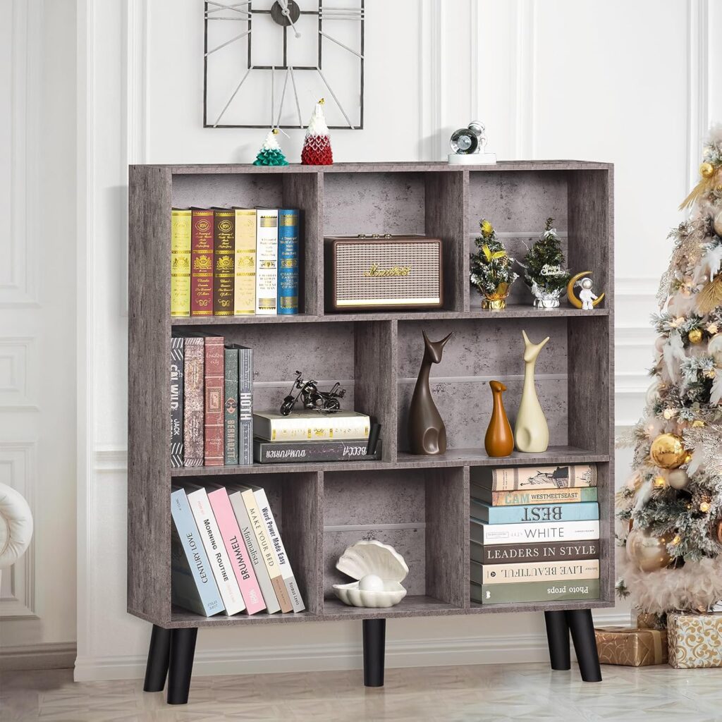LEYAOYAO Cube Bookshelf 3 Tier Mid-Century Rustic Brown Modern Bookcase with Legs,Retro Wood Bookshelves Storage Organizer Shelf,Freestanding Open Book Shelves for Bedroom,Living Room,Office
