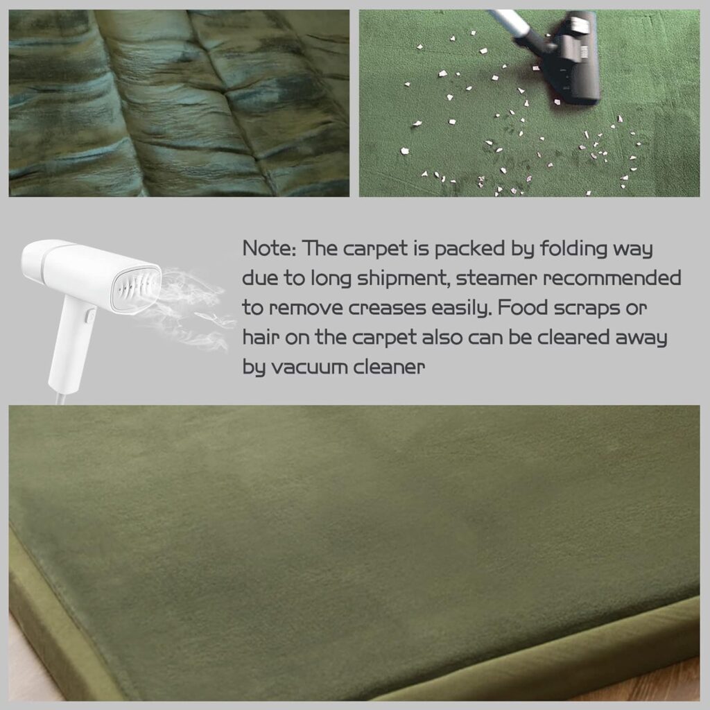 MAXYOYO Coral Velvet Area Rug, Thick Japanese Tatami Mat Living Room Carpet with Non-Slip Backing, Large Solid Color Mat for Bedroom Dormitory Yoga, Olive Green, 59x 78