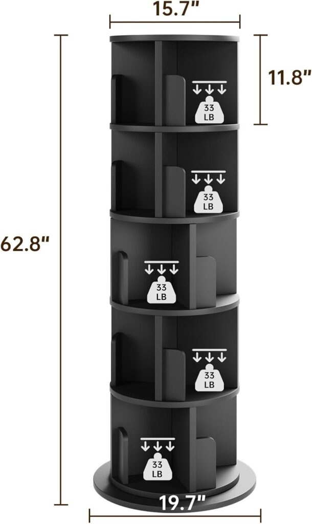 oneinmil Rotating Bookshelf, 360° Rotating Bookcase for Small Space, Corner Bookcase for Bedroom, Living Room, Study Room, 4 Tier, White
