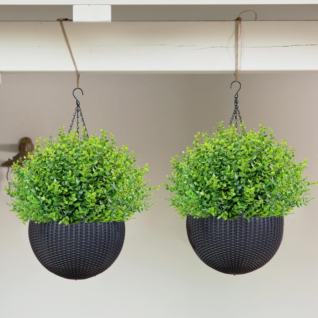 Ouddy Decor 24 Bundles Artificial Greenery Stems Fake Plants Outdoor UV Resistant Faux Plastic Boxwood for Kitchen Office Garden Porch Farmhouse Window Box Home Decor