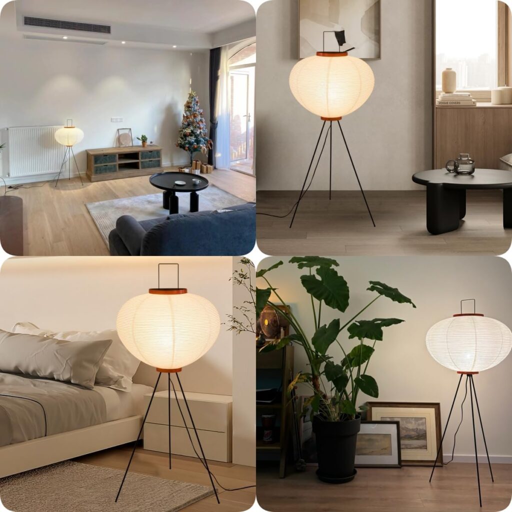 Paper Lamp Noguchi Style Lamp, Rice Paper Akari Floor Lamp, Paper Lantern Lamp with Washi Paper Shade, Ideal for Bedside, Living Room, and Japandi Décor (Paper Floor Lamp)