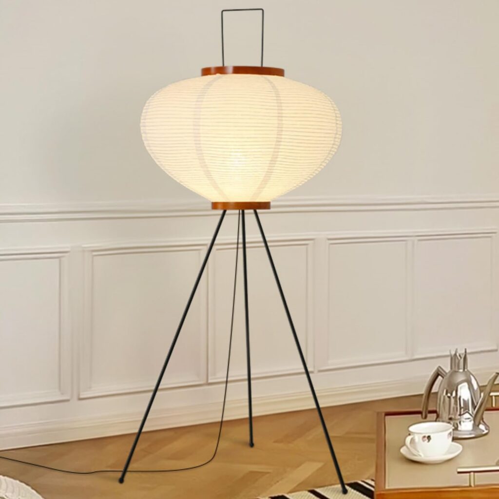 Paper Lamp Noguchi Style Lamp, Rice Paper Akari Floor Lamp, Paper Lantern Lamp with Washi Paper Shade, Ideal for Bedside, Living Room, and Japandi Décor (Paper Floor Lamp)
