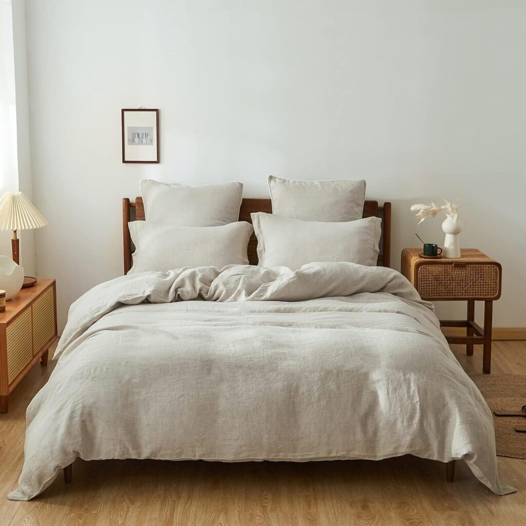 SimpleOpulence 100% Linen Duvet Cover Set, 3 PCS Natural French Flax Linen Duvet Cover Full Size, Breathable Soft Comfy Linen Bedding Comforter Cover with 2 Pillowcases