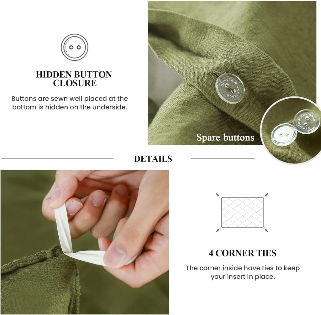 SimpleOpulence 100% Linen Duvet Cover Set, 3 PCS Natural French Flax Linen Duvet Cover Full Size, Breathable Soft Comfy Linen Bedding Comforter Cover with 2 Pillowcases