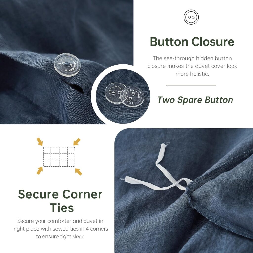 SimpleOpulence 100% Linen Duvet Cover Set, 3 PCS Natural French Flax Linen Duvet Cover Full Size, Breathable Soft Comfy Linen Bedding Comforter Cover with 2 Pillowcases