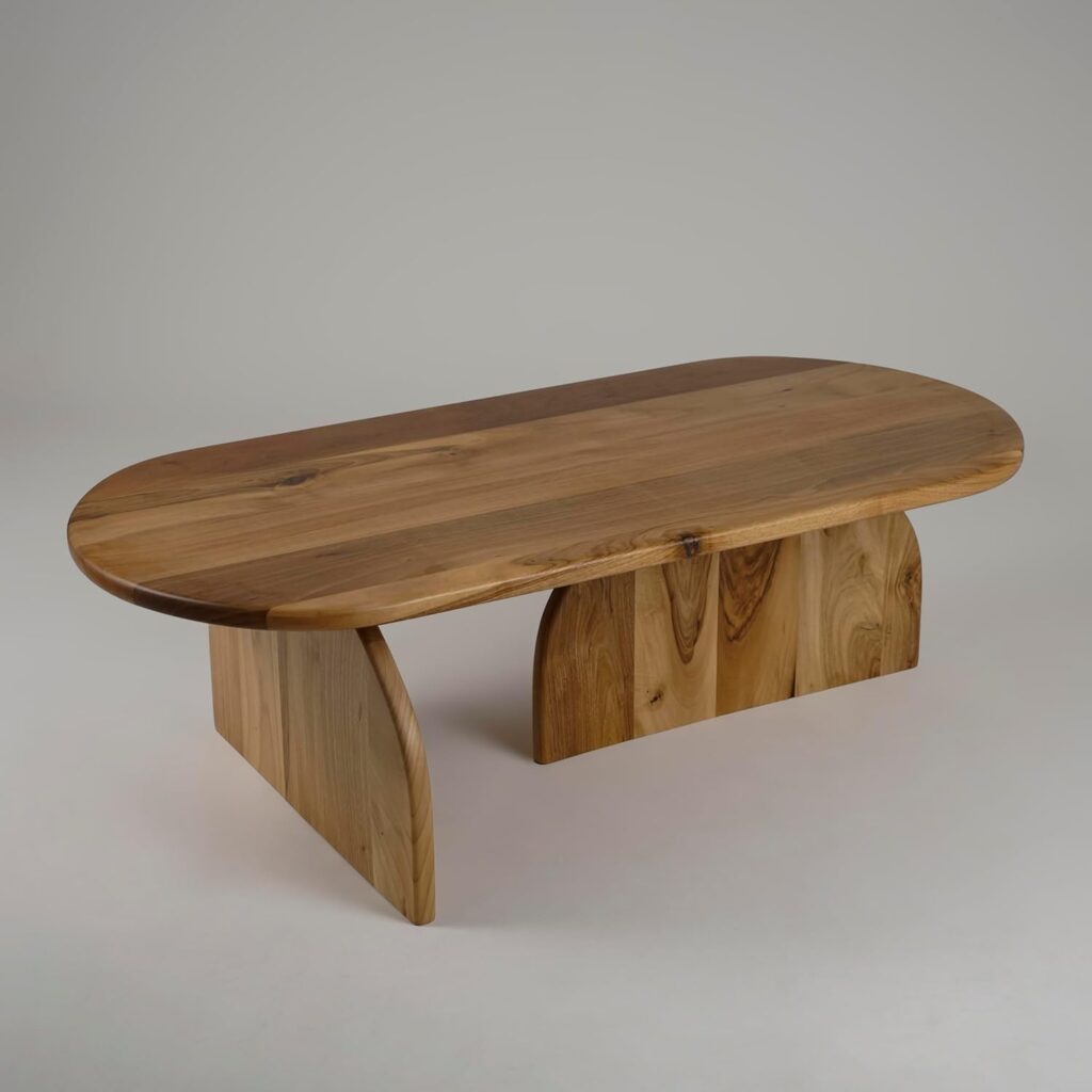 Japandi Coffee Table Wooden Mid Century Modern Coffee Table Solid Walnut Center Table Minimalist Living Room Furniture (23.6 x 47.2 x 15.1 inches)