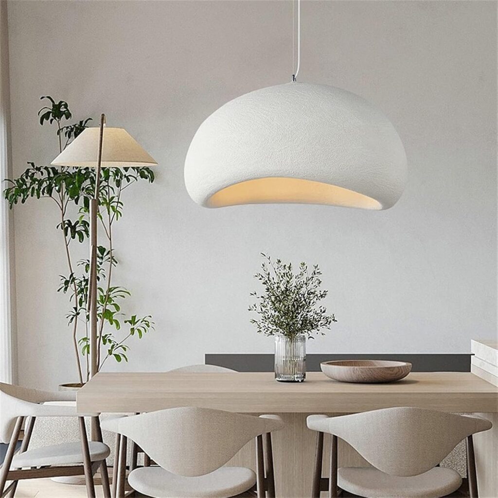 JAYMP 50cm Wabi Sabi Pendant Light for Dining Room Kitchen Island Hallway Restaurant Modern Hanging Lamp E26 Base Japanese Style Bird Nest Shape Lighting Fixture (Matte White, B Shape, 50cm/19.7in)