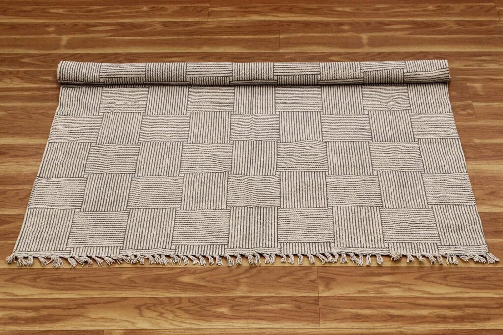 Kilim Rugs for Living Room 10x16 Flatweave Thick 0.19 Striped Design Red Black Handmade Boho Easy Washable Floor Carpet Hand Block Printed Cotton Rugs for Indoor Outdoor Use Bedroom Hall Room