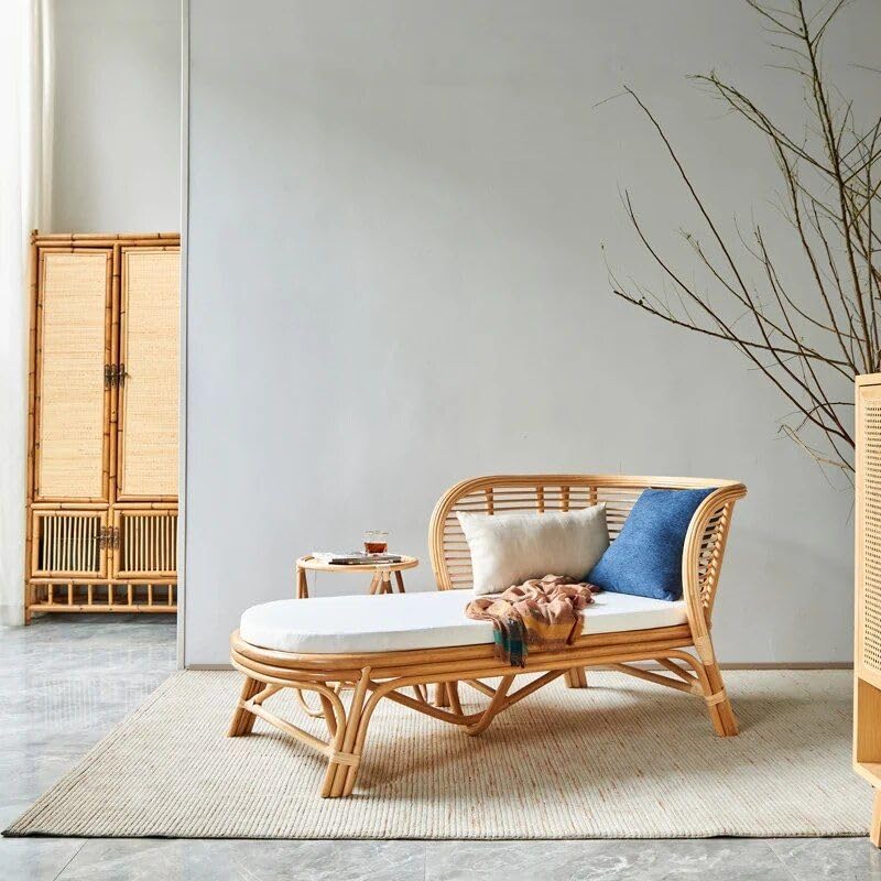 Minimalist Japanese Rattan Chaise Sofa Bed – Artistic Living Room Furniture