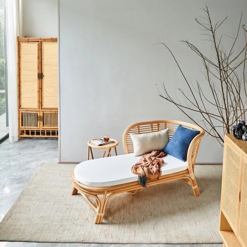 Minimalist Japanese Rattan Chaise Sofa Bed – Artistic Living Room Furniture
