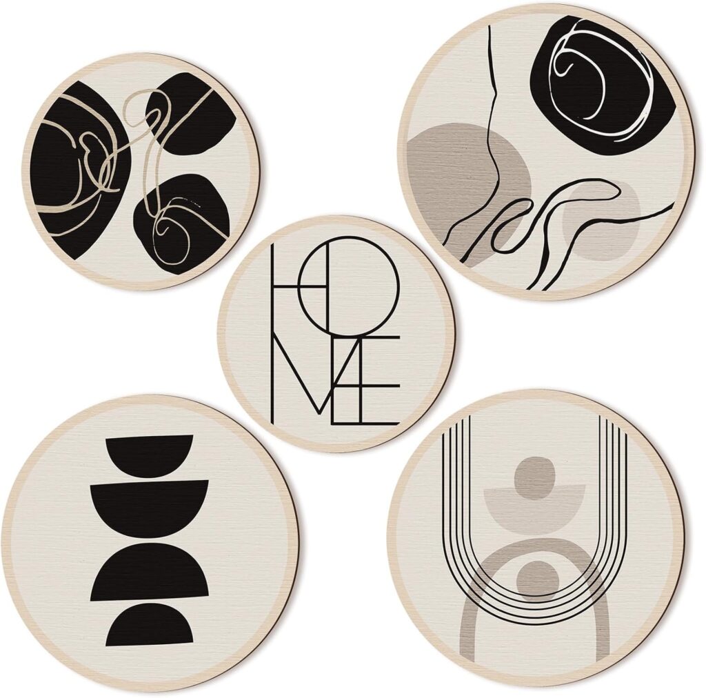 Qunclay 5 Pcs Wall Art Decor Wooden Living Room Wall Decor Bohemian Hanging Farmhouse Geometric 10 and 8 Aesthetic Wood Minimalist Posters for Bedroom(Boho)