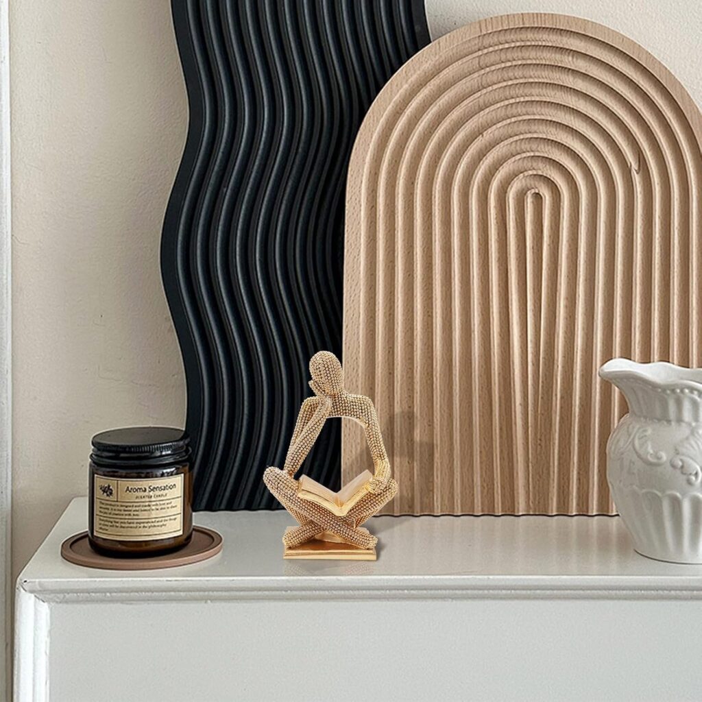 Sparkling Gold Reading Women Statue, Thinker Sculptures, Abstract Art Ornament, Modern Aesthetic Figurine Decoration for Home Living Room Bedroom Office Shelf Table Desk Bookshelf Decor