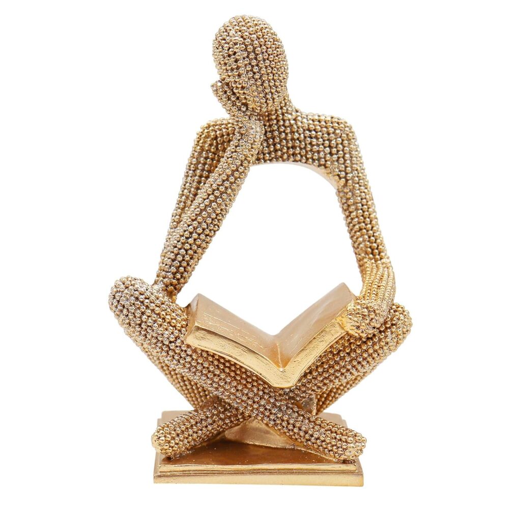 Sparkling Gold Reading Women Statue, Thinker Sculptures, Abstract Art Ornament, Modern Aesthetic Figurine Decoration for Home Living Room Bedroom Office Shelf Table Desk Bookshelf Decor
