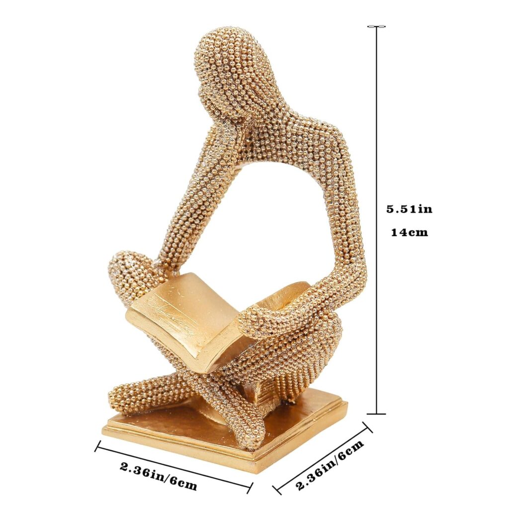 Sparkling Gold Reading Women Statue, Thinker Sculptures, Abstract Art Ornament, Modern Aesthetic Figurine Decoration for Home Living Room Bedroom Office Shelf Table Desk Bookshelf Decor