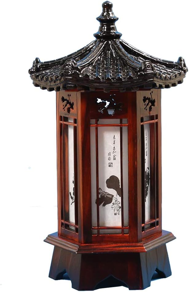 Traditional Korean Wood Lamp | Handmade Asian Oriental Table Lantern | Bedside Bedroom Accent Light | Unique Gift Idea | Pagoda Design (Brown) (House)