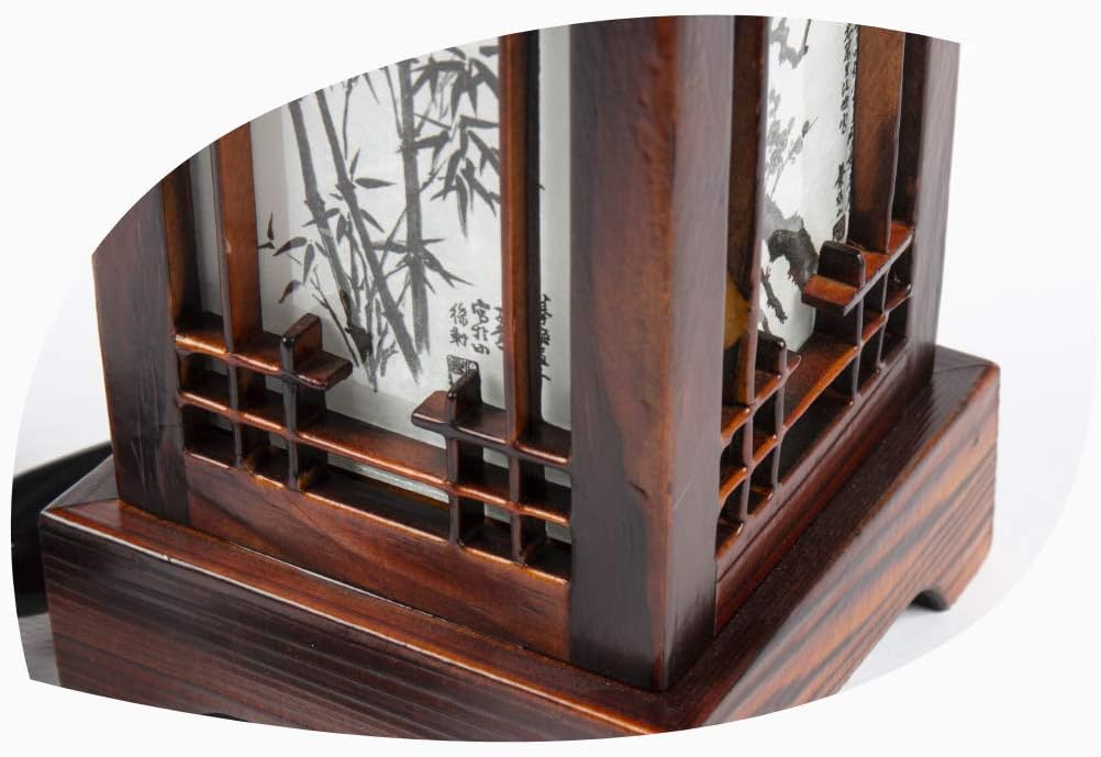 Traditional Korean Wood Lamp | Handmade Asian Oriental Table Lantern | Bedside Bedroom Accent Light | Unique Gift Idea | Pagoda Design (Brown) (House)