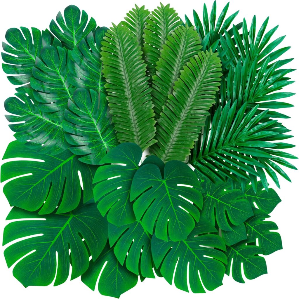 Decopom Palm Leaves Artificial Tropical Monstera-84Pcs 6 Kinds Large Small Green Fake Palm Leaf with Stems for Safari Jungle Hawaiian Luau Party Table Decoration Wedding Birthday Theme Party Decopom Palm Leaves Artificial Tropical Monstera-84Pcs 6 Kinds Large Small Green Fake Palm Leaf with Stems for Safari Jungle Hawaiian Luau Party Table Decoration Wedding Birthday Theme Party