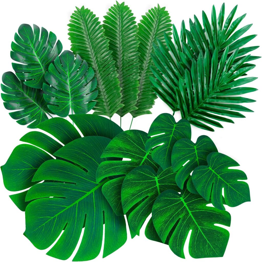 Decopom Palm Leaves Artificial Tropical Monstera-84Pcs 6 Kinds Large Small Green Fake Palm Leaf with Stems for Safari Jungle Hawaiian Luau Party Table Decoration Wedding Birthday Theme Party Decopom Palm Leaves Artificial Tropical Monstera-84Pcs 6 Kinds Large Small Green Fake Palm Leaf with Stems for Safari Jungle Hawaiian Luau Party Table Decoration Wedding Birthday Theme Party