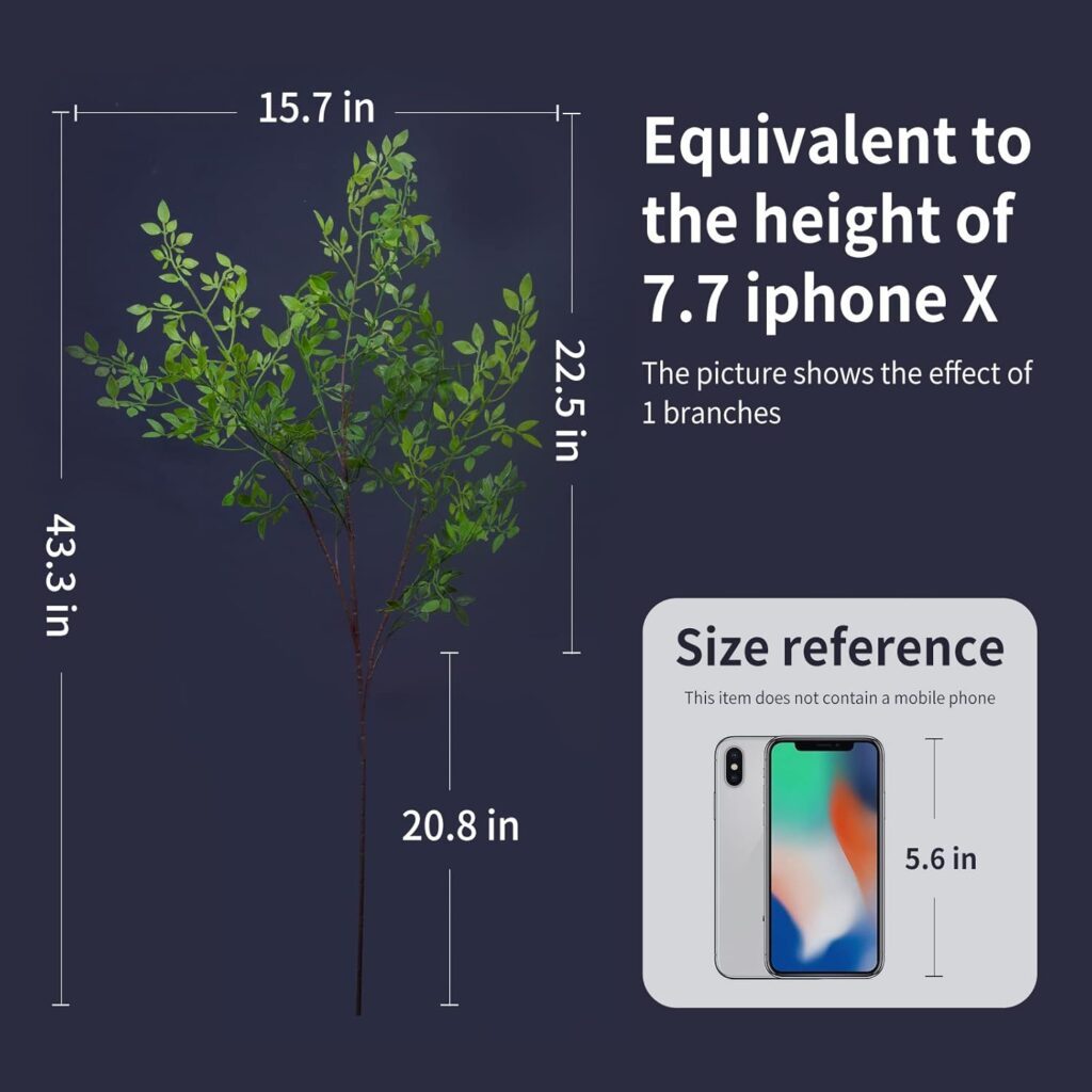 MelorcaGuilla Artificial Plants,2PCS 43.3 Green Nandina Faux Branches for Vase,Artificial Plants for Shop Garden Office Home Décor