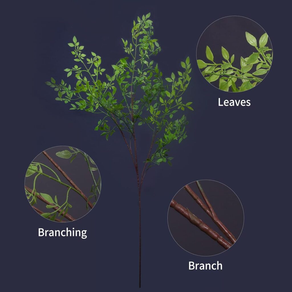 MelorcaGuilla Artificial Plants,2PCS 43.3 Green Nandina Faux Branches for Vase,Artificial Plants for Shop Garden Office Home Décor