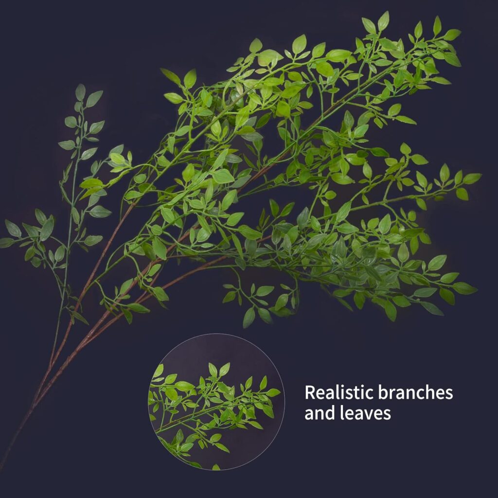 MelorcaGuilla Artificial Plants,2PCS 43.3 Green Nandina Faux Branches for Vase,Artificial Plants for Shop Garden Office Home Décor