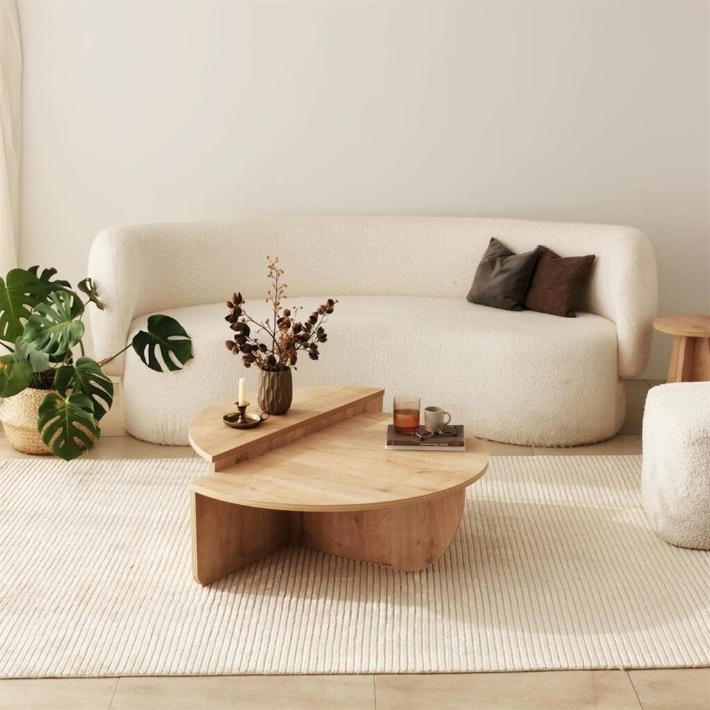Modern Wooden Round Coffee Table,Chipboard Wood Center Table,Unique Nesting Coffee Tables,Mid Century Aesthetic Low Coffee Table (Oak)