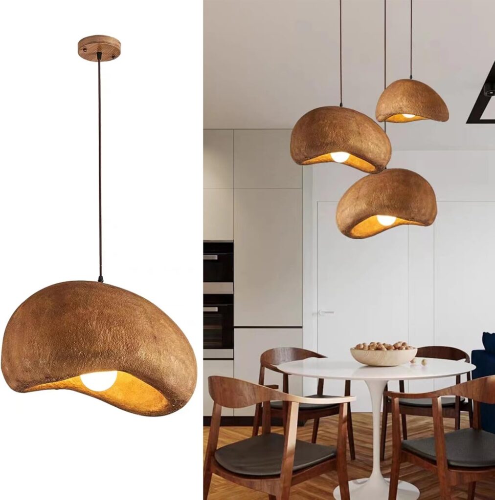 Wabi-Sabi Style Pendant Light Fixtures, Modern Hanging Light with Adjustable Cord Brown Pendant Lighting for Kitchen Island Barn Dining Room Bedroom (23.6)