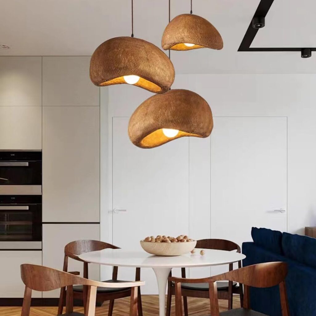 Wabi-Sabi Style Pendant Light Fixtures, Modern Hanging Light with Adjustable Cord Brown Pendant Lighting for Kitchen Island Barn Dining Room Bedroom (23.6)