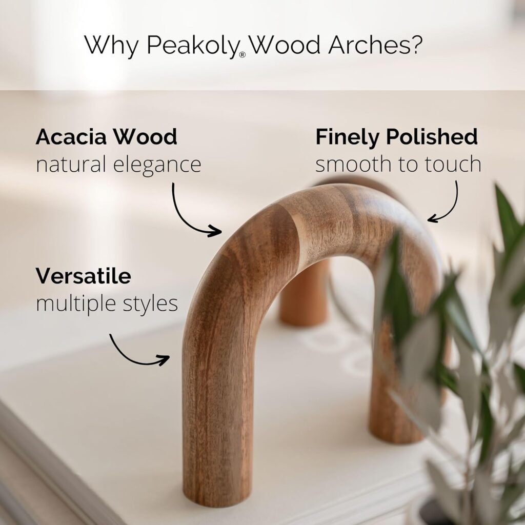 Wood Arch Bookshelf Decor - Modern Shelf Decor Accents, Decorative Objects for Coffee Table, Entryway Table Sculptures, Minimalist Home Decorations for TV Console, Built in Shelves and Mantle
