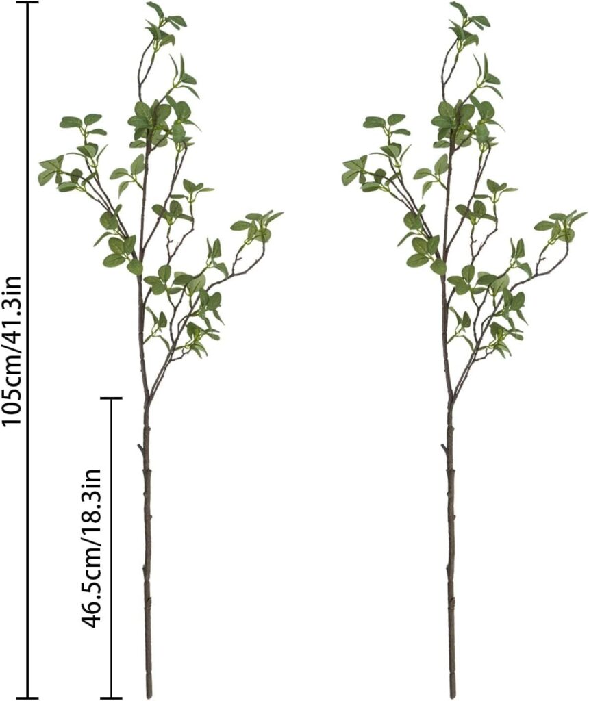 2 pcs Artificial Greenery Stems, 41.3’’ Tall Fake Plants Branches Faux Greenery Ficus Twig Leaf for Home Garden Shop Office Desk Decoration