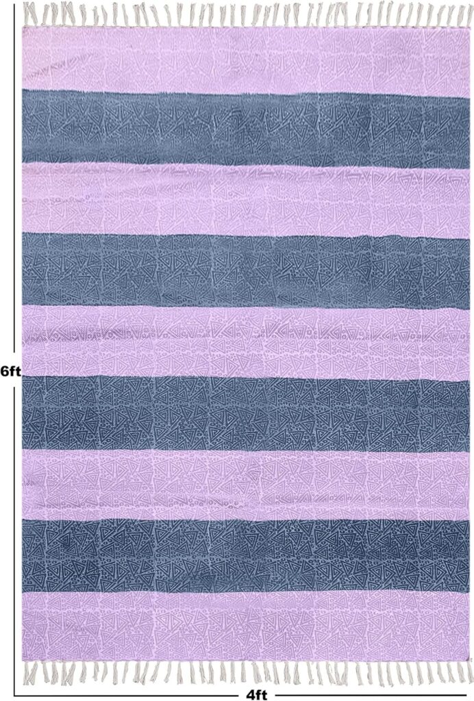 9x12 Area Rugs for Living Room Kilim Rug Striped Design Flatweave Handmade Boho Green Beige Cotton Hand Block Printed Thick 0.19 Easy Washable Indoor Outdoor Use Bedroom Dining Room