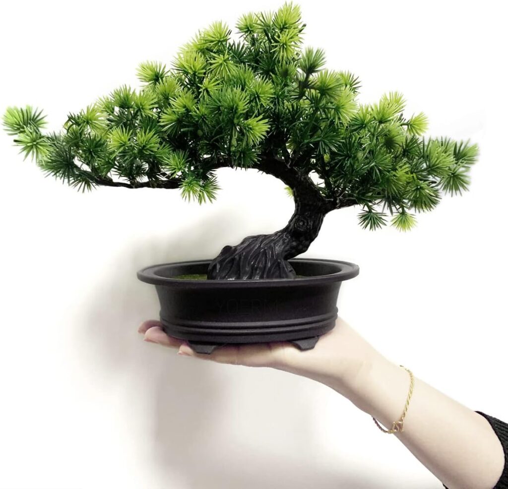 Artificial Plants Greenery Bonsai, Room Decor Fake Bonsai Tree for Home Decor Indoor Bookshelf Office Desk Bathroom Farmhouse Decor, Tall 9.5